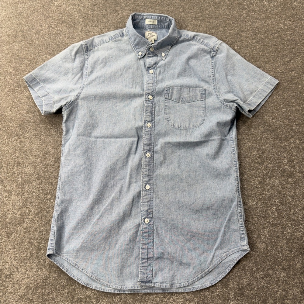J Crew Short Sleeve Button Down Mens S‎ Light Blue Organic Cotton Classic AJ583
